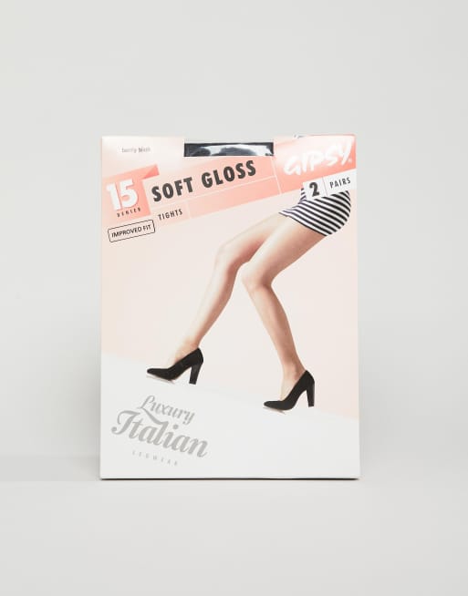 Gipsy - Set van 2 zacht luxe gloss panty's van 15 denier in zwart, 3 van 3