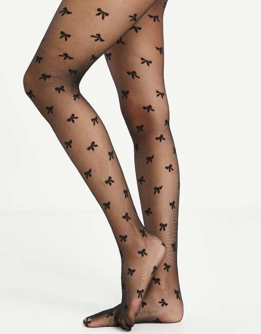 Bow Pattern Tights - Cider