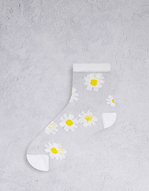 Gipsy sheer daisy ankle sock in white