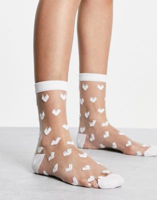 Gipsy sheer heart ankle sock in white