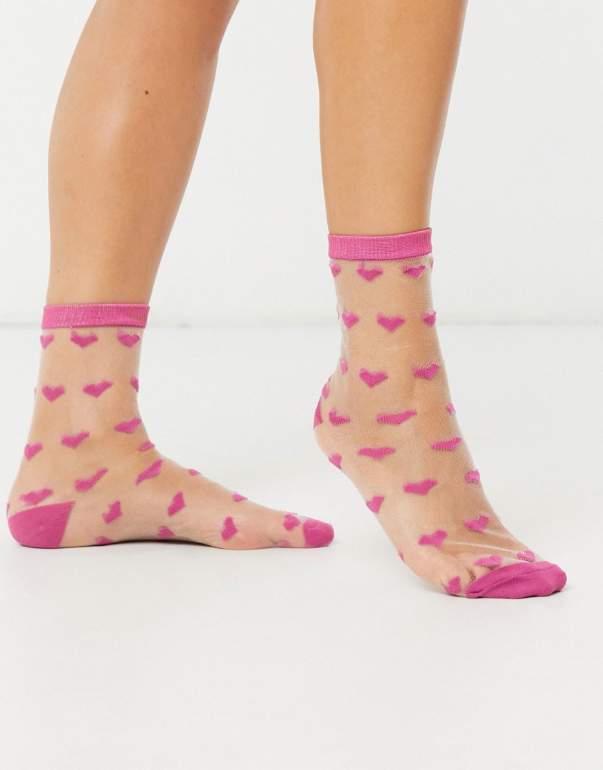 Gipsy - Sokken met doorschijnende mesh hartjes in roze