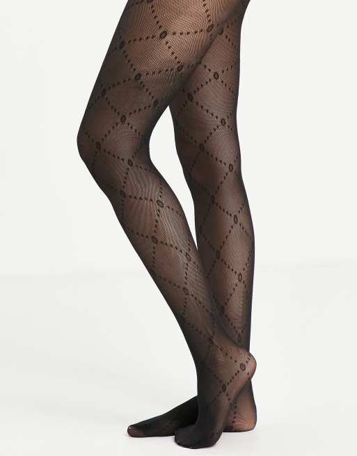Gipsy – Svarta tights i mesh med stort diamantmönster