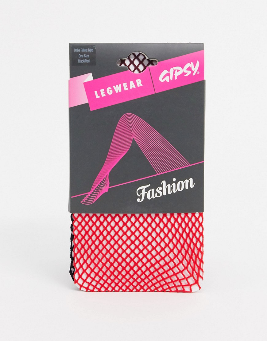 Gipsy - Visnet panty's in zwart en rood-Multi