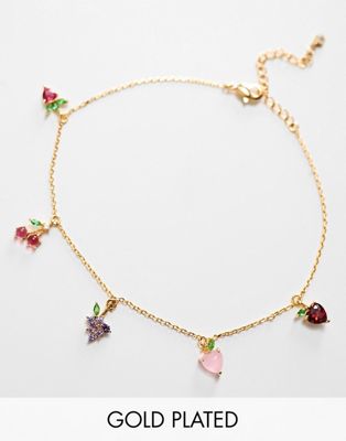 Girls Crew Fruit Basket 18k gold plated anklet with fruit charms - ASOS Price Checker