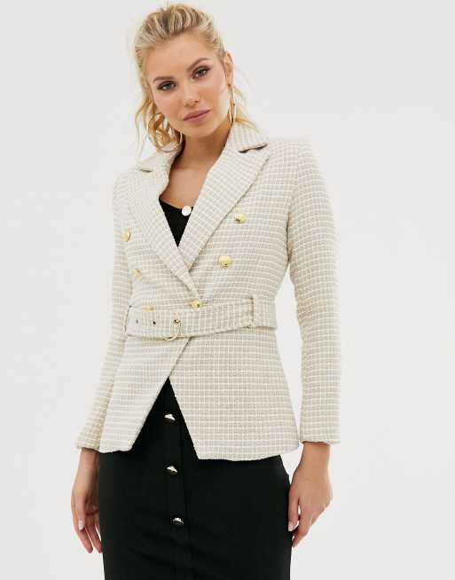 Girl In Mind button down tweed belted blazer