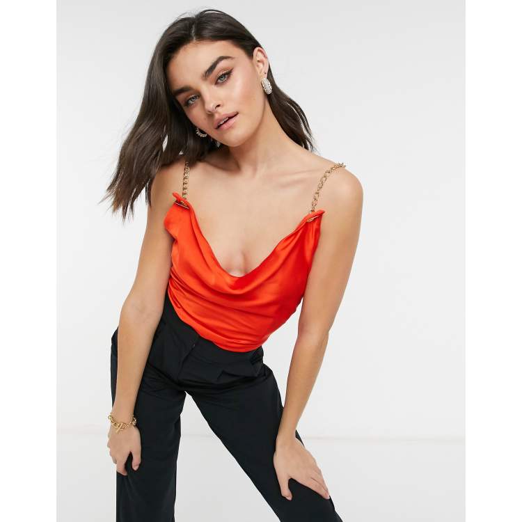 Red Bodysuit Cowl Neck