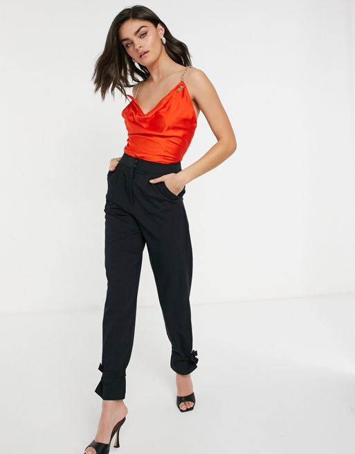 High Waisted Satin Trousers in Black