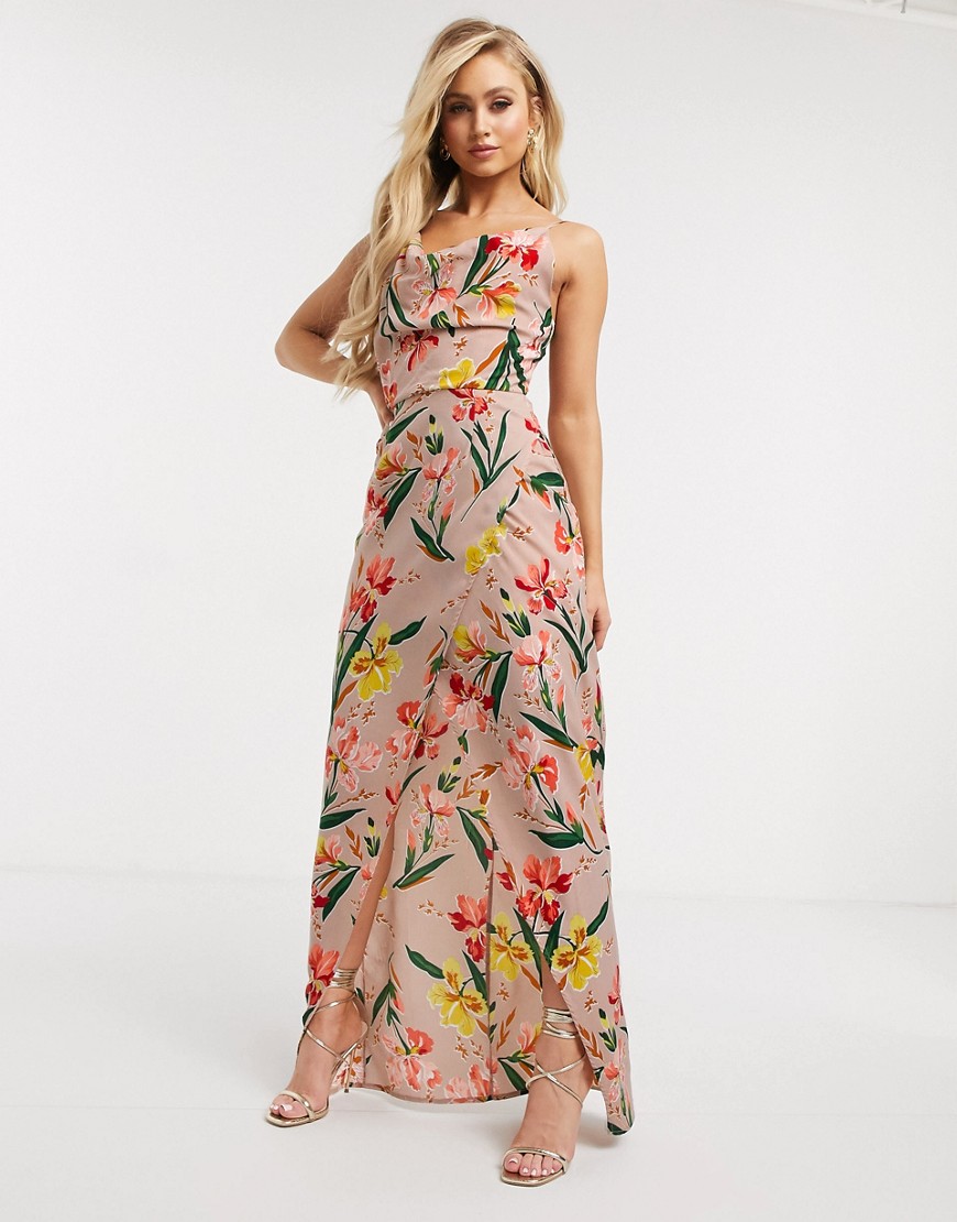 Girl In Mind cowl neck maxi dress in pink floral-Multi