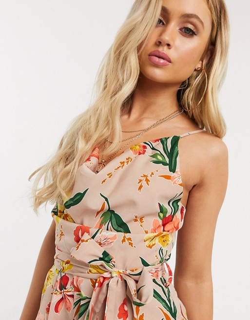 Girl In Mind cowl neck playsuit in tropical floral