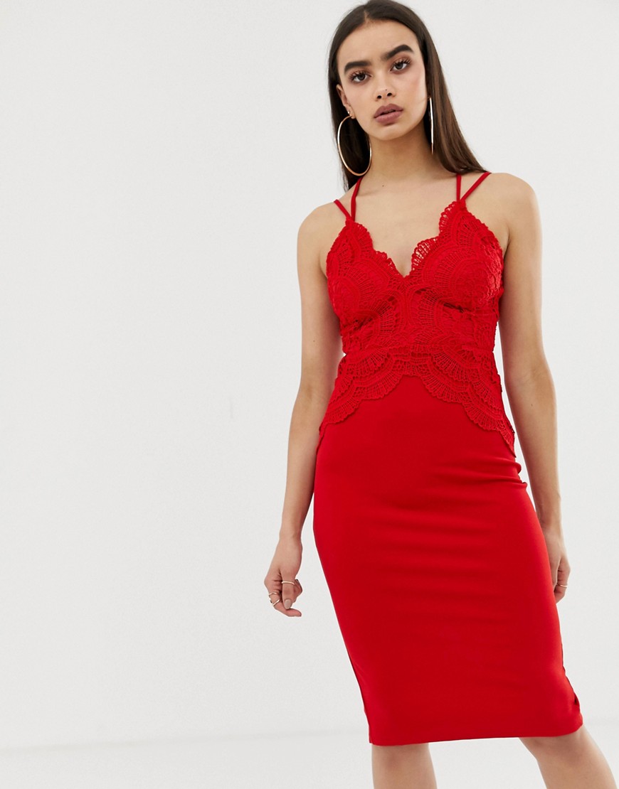 Girl In Mind cross strap lace top midi dress-Red