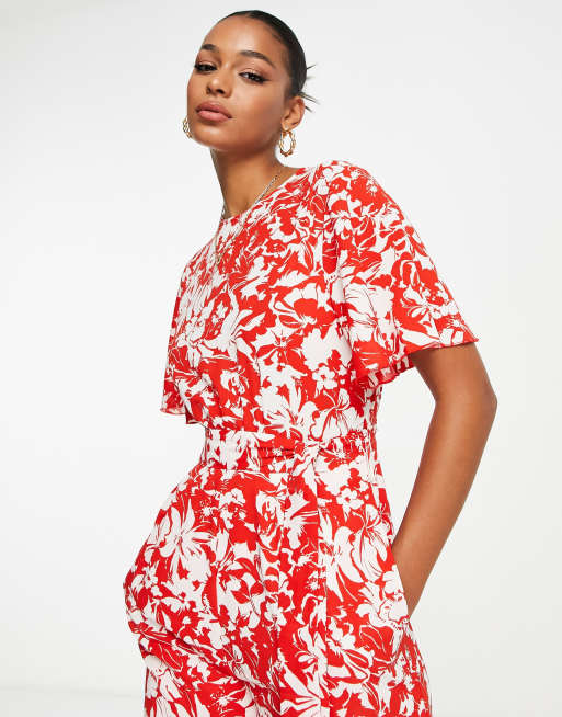 Red floral 2024 culotte jumpsuit