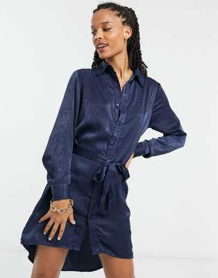 Girl In Mind dip hem shirt dress in navy