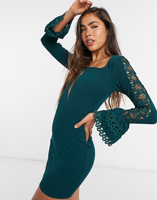 Girl In Mind fluted sleeve mini dress in green