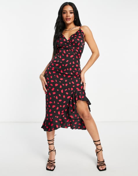 Girl In Mind frill detail dress black and pink print - view 1