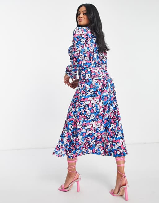 Navy and pink floral best sale midi dress