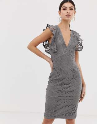 frill sleeve midi dress