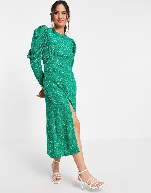 Girl In Mind Geblümtes Kleid mit Schlitz am Bein und Puffärmeln ASOS