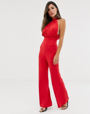 red high neck jumpsuit