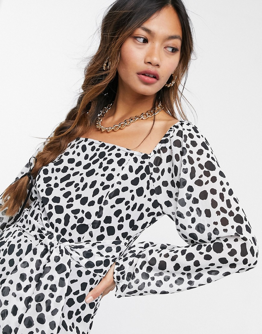 Girl In Mind – Kleid im Leopardenmuster mit Puffärmeln und Schnürung an der Taille-Mehrfarbig