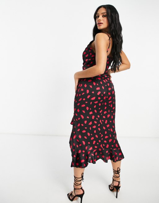 Girl In Mind – Kleid in Schwarz und Rosa mit Print und Rüschendetail, 2 von 4