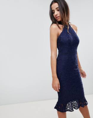 lace frill midi dress