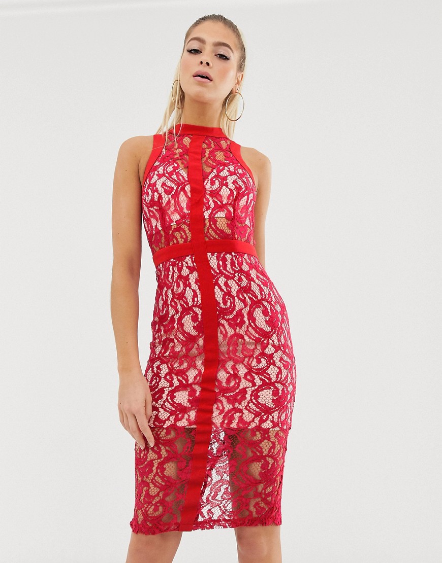 Girl In Mind lace high neck bodycon dress-Red