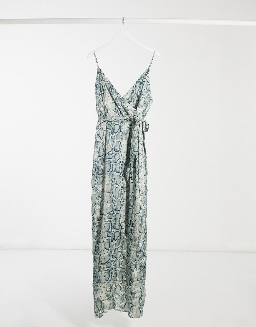Girl In Mind - Lange jurk met overslag en slangenprint-Multi