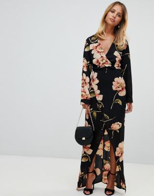 maxi dress floral long sleeve