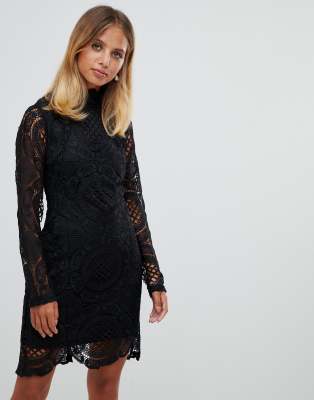 black and stone lace mini dress