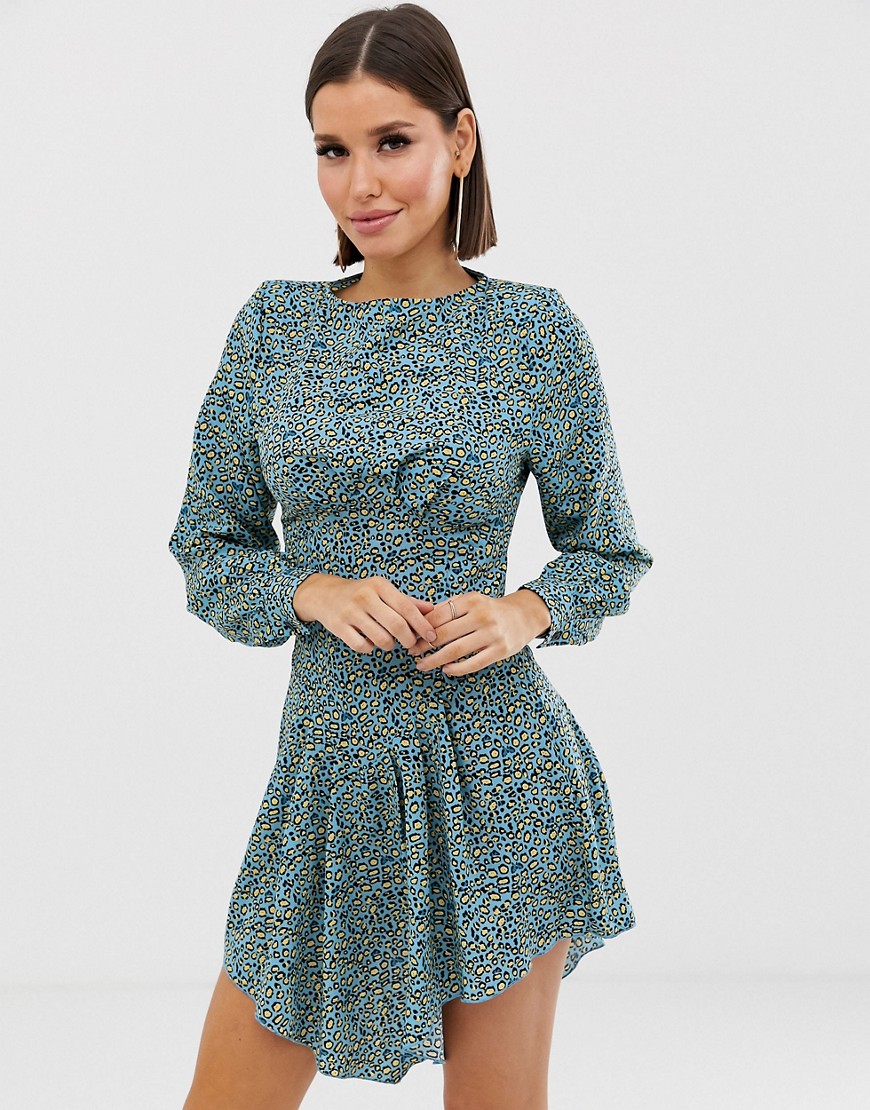 Girl In Mind long sleeve leopard print mini dress-Multi