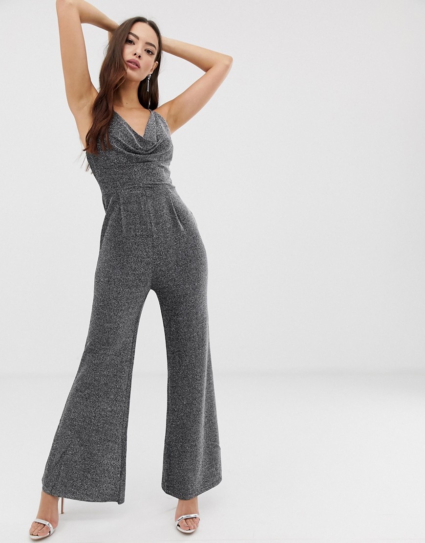Girl In Mind metallic cowl neck jumpsuit-Silver