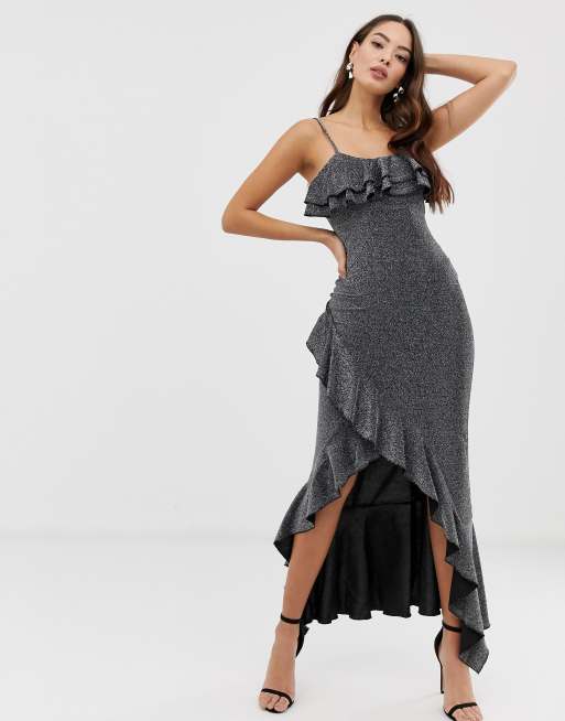 Girl In Mind metallic ruffle maxi dress with wrap skirt ASOS