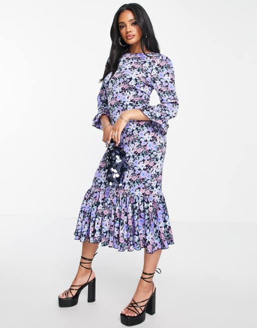 Girl In Mind midi dress in purple floral ASOS