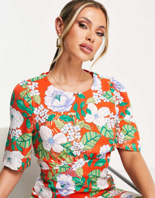 Girl In Mind midi dress with puff sleeve in floral print