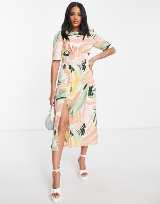Girl In Mind – Midikleid mit abstraktem Muster in Apricot
