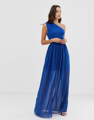 one shoulder chiffon maxi dress