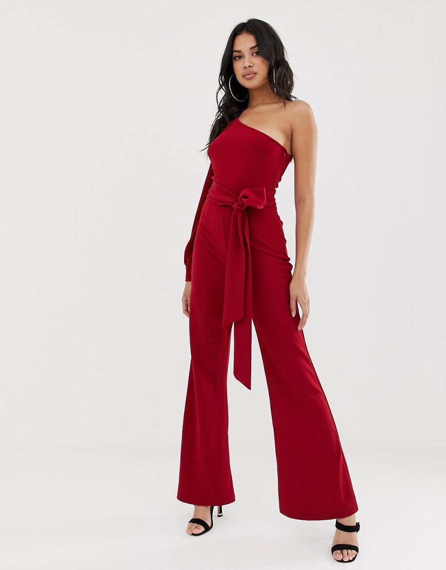 Girl In Mind one sleeve wide leg jumpsuit-Red
