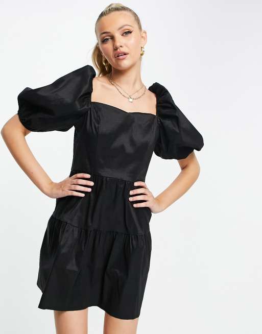 Puff-sleeved Dress - Black - Ladies