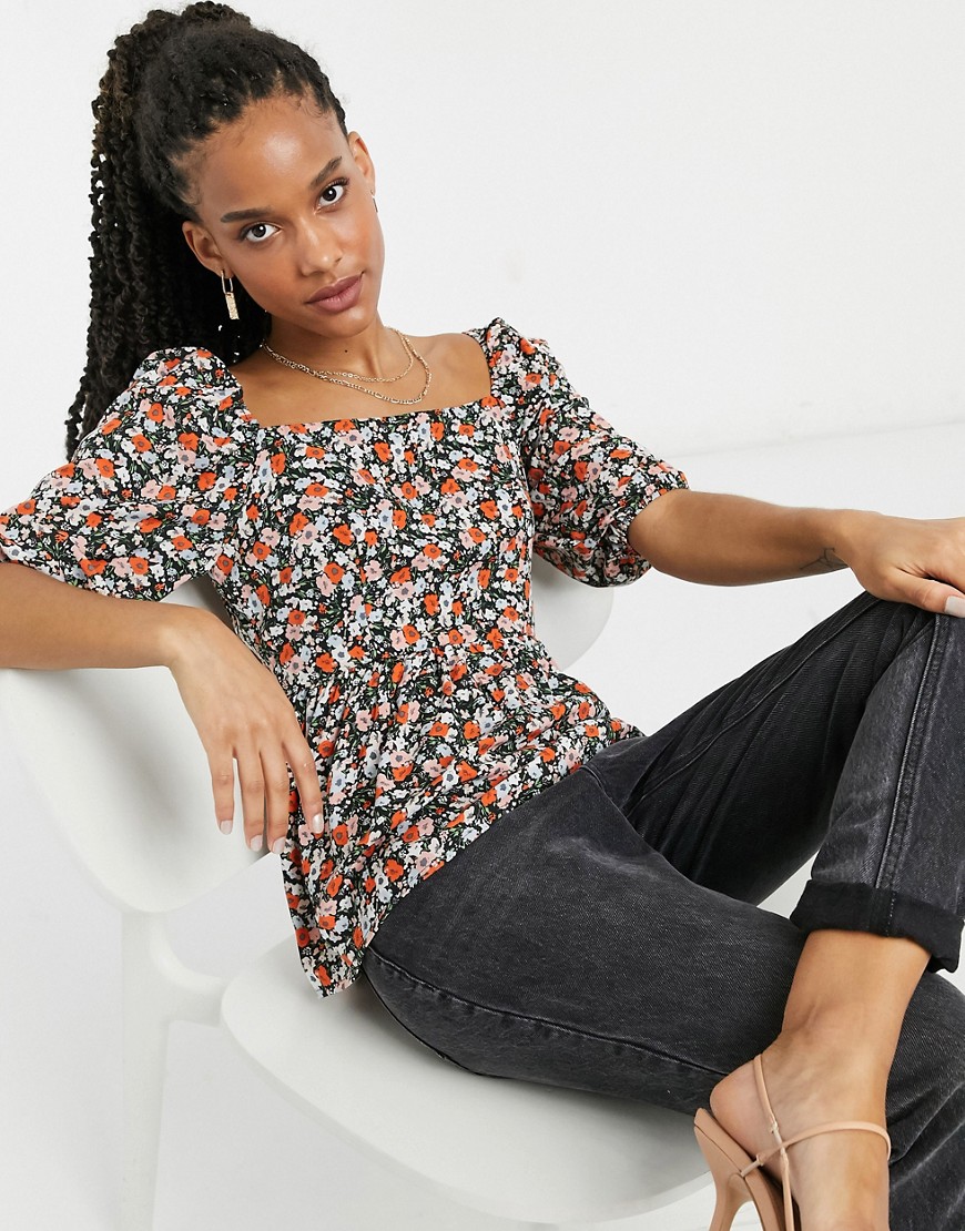 Girl In Mind puff sleeve top in floral-Multi