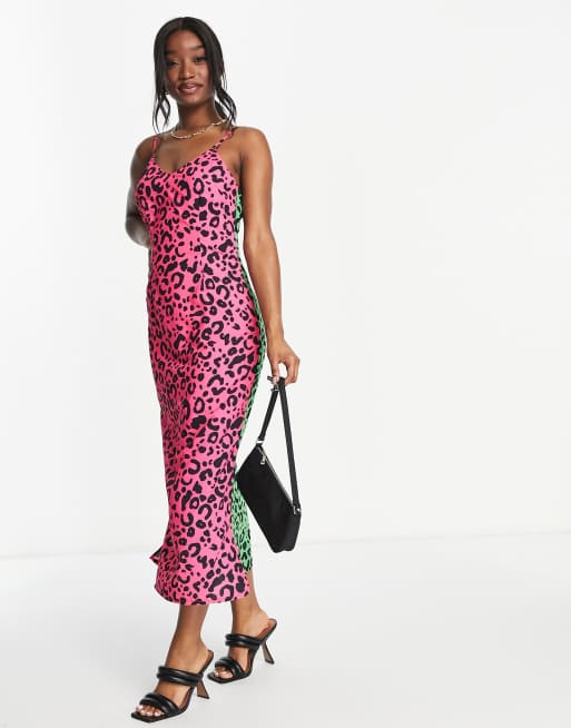 Green and pink 2025 leopard print dress