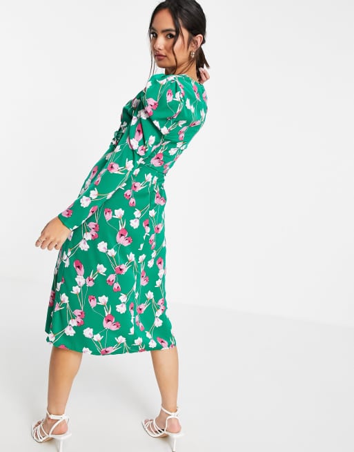 Girl In Mind - Robe portefeuille à manches bouffantes - Vert, 4 de 4