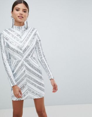 silver long sleeve mini dress
