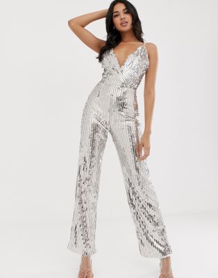 silver wrap jumpsuit