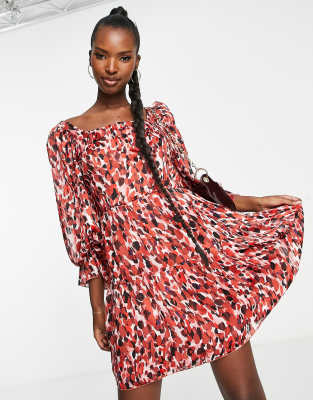 Forever U Girl In Mind square neck puff sleeves dress-Multi