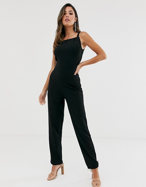 Girl In Mind square neck tie front jumpsuit
