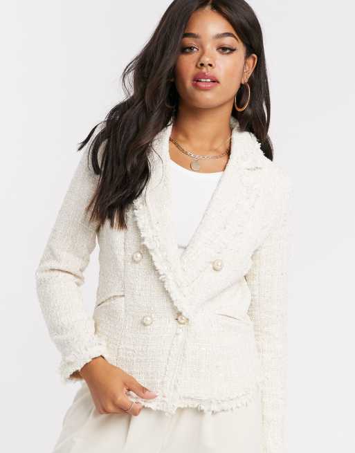 Girl In Mind tweed double-breasted jacket in cream check