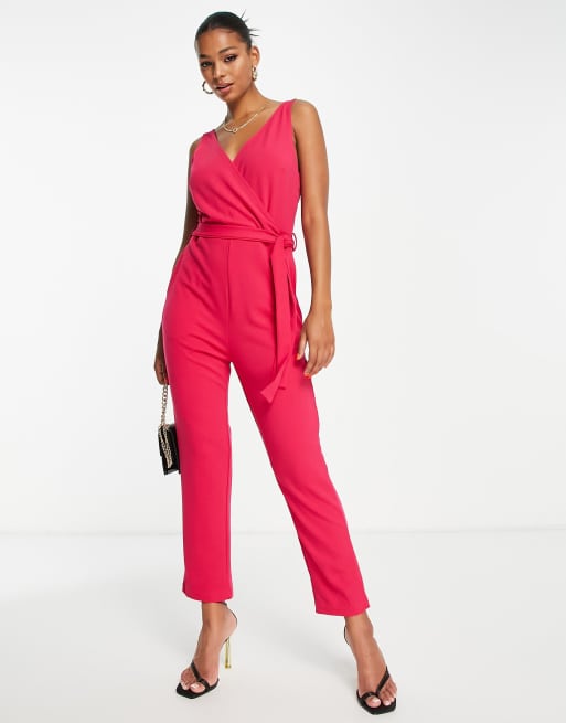 Girl In Mind wrap front jumpsuit with straight leg in fuchsia