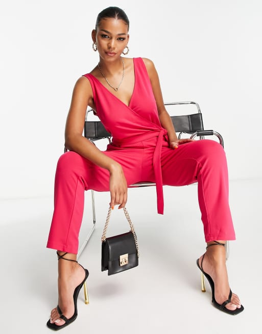 Girl In Mind wrap front jumpsuit with straight leg in fuchsia