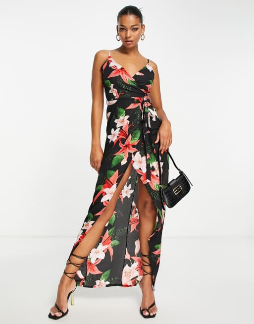 Asymmetrical wrap maxi dress sale