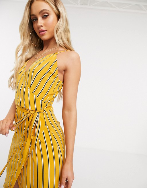 Girl In Mind wrap maxi dress in yellow stripe